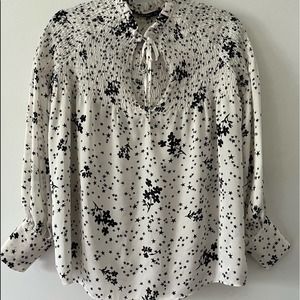 Zara Basic White With Black Stars Floral Tunic Blouse Small